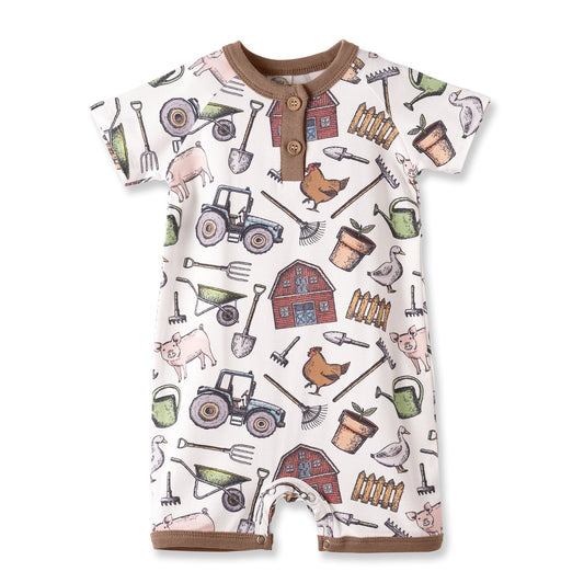 Farmer's Market Baby Boy Shorty Romper–Soft Bamboo One Piece