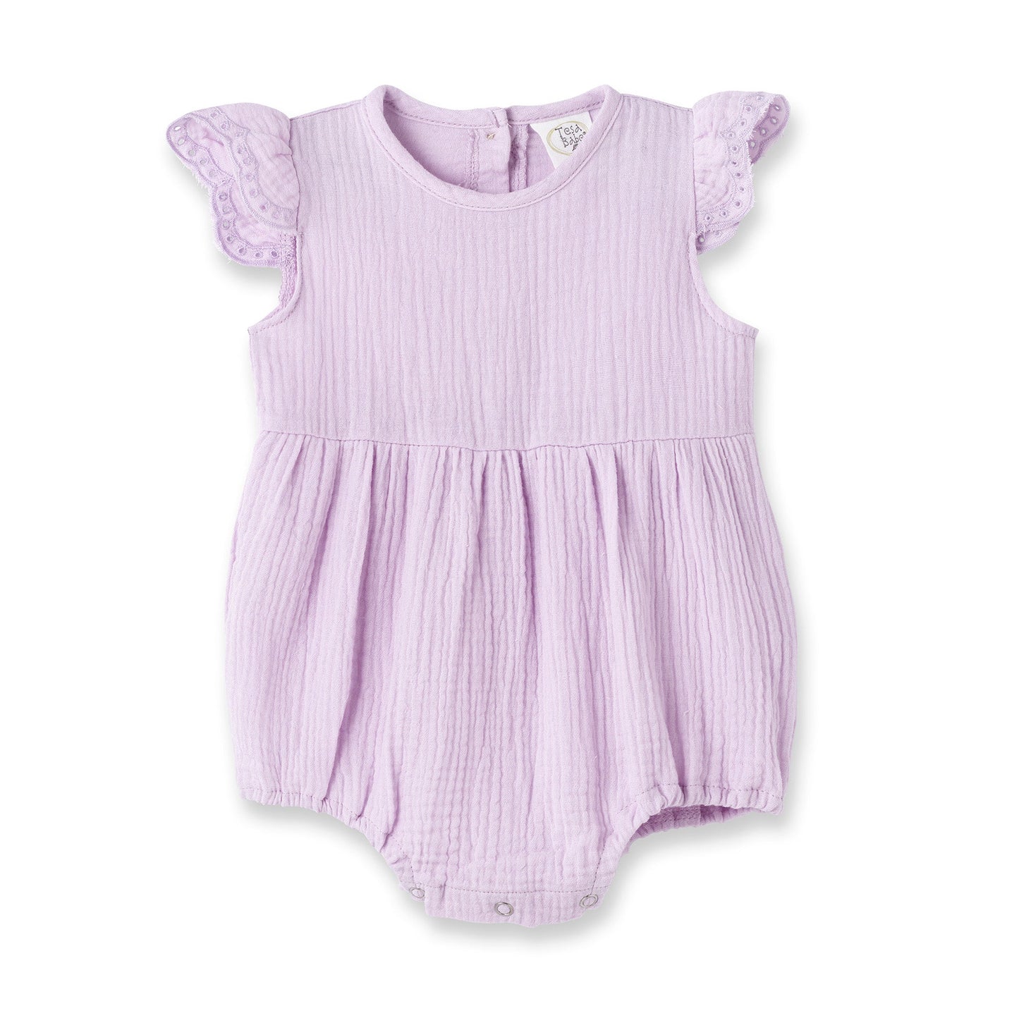 Lavendar Gauze Baby Bodysuit w/Eyelet Flutter Sleeves