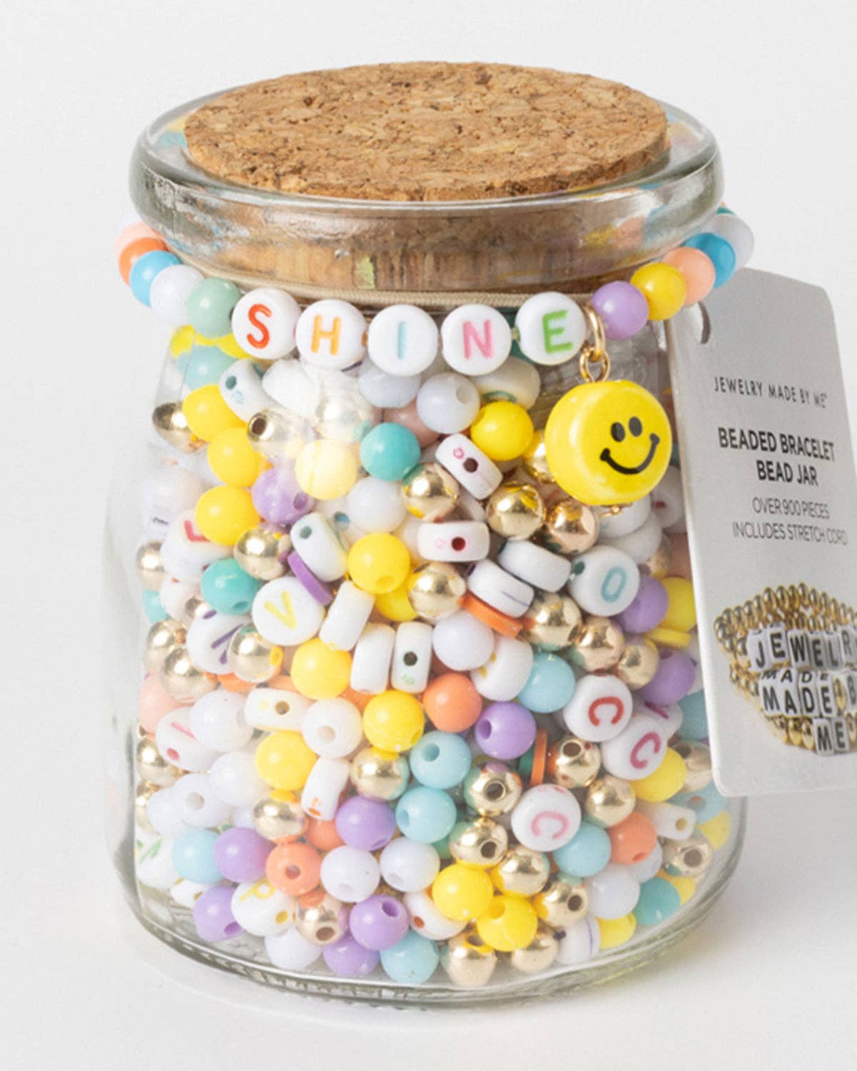 Shine Multicolor Letter Beads DIY Bracelet Jar with Ceramic Happy Face Charm