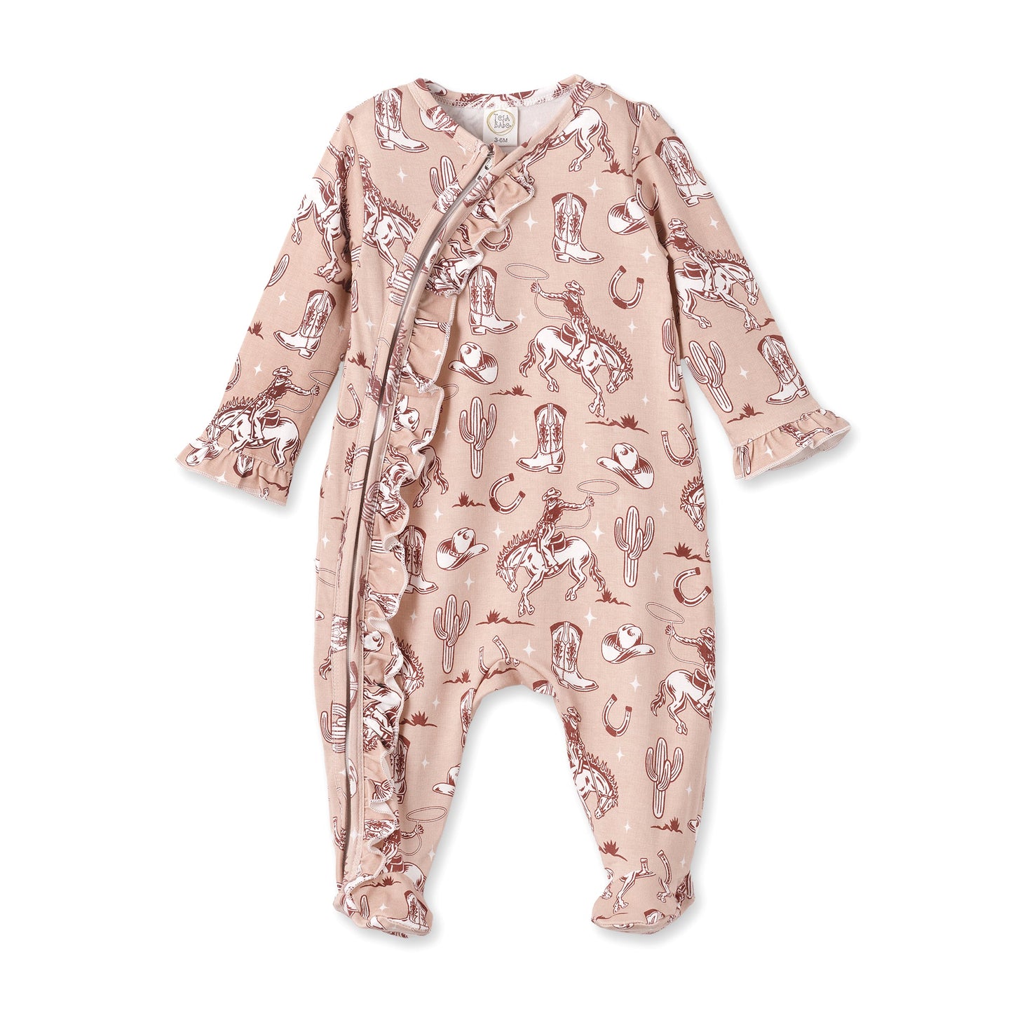 Wild Wrangler/Pink Bamboo Ruffle Zipper Romper - Western