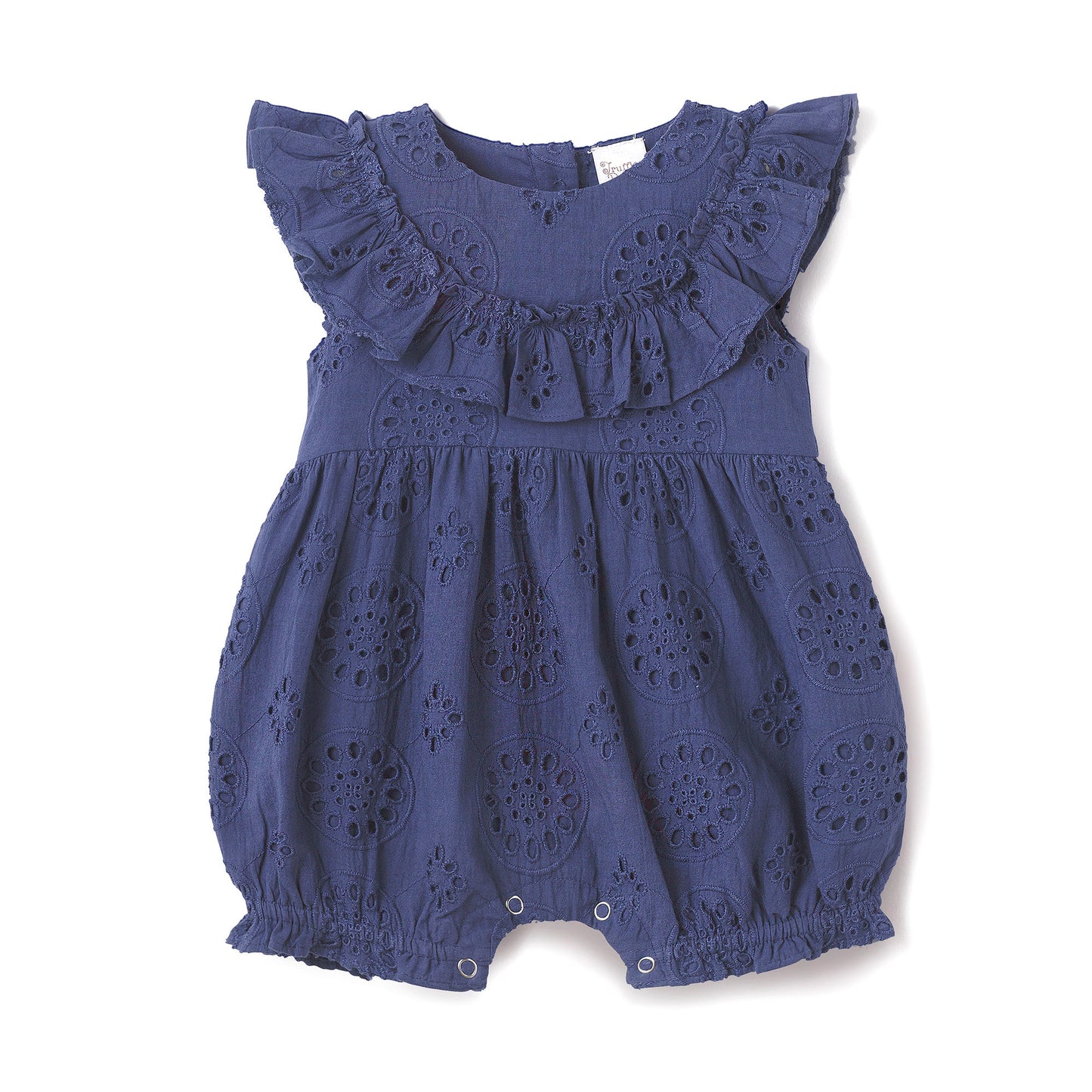 Baby Eyelet Romper Blue Cotton Ruffle One-Piece for Girls