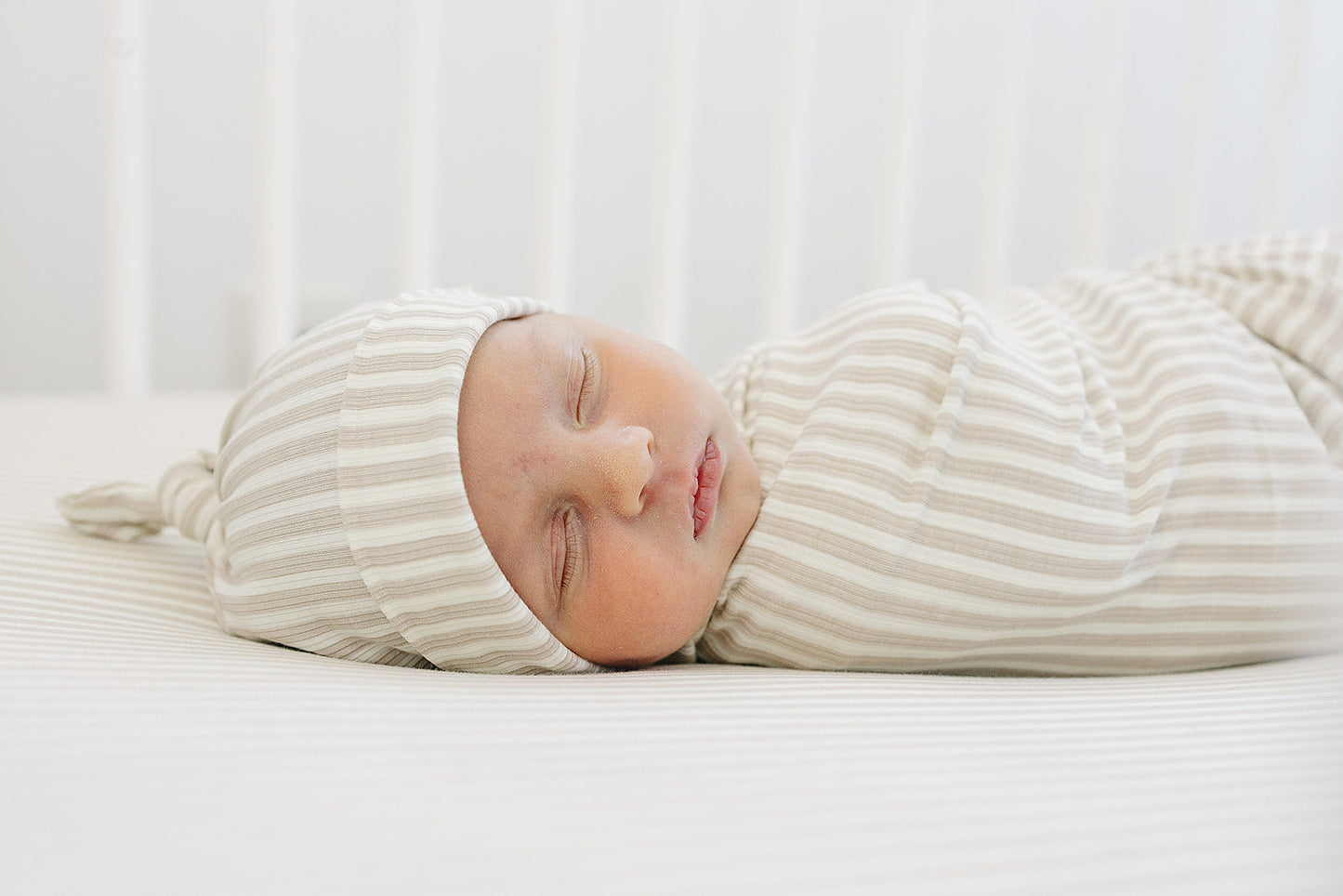 Taupe Stripe Ribbed Bamboo Stretch Swaddle
